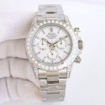 Rolex Daytona Polar Glacier 4130 Movement Moissanite Diamond Bezel Oyster Band Watch